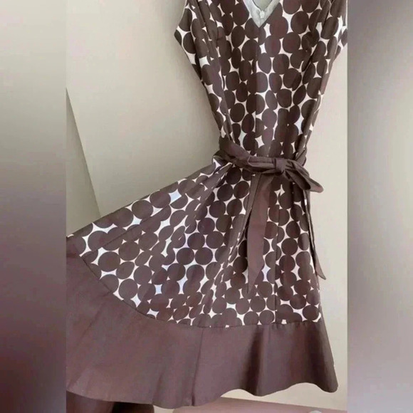 Nine West Brown and White Polka Dot Fit & Flare Dress, Belted Dress, Size 12 - Picture 9 of 16